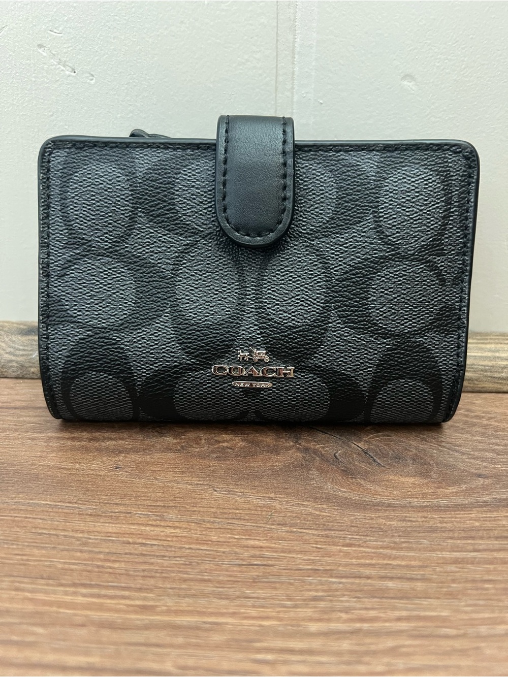 Coach Medium Corner Zip Wallet In Signature Canvas Black